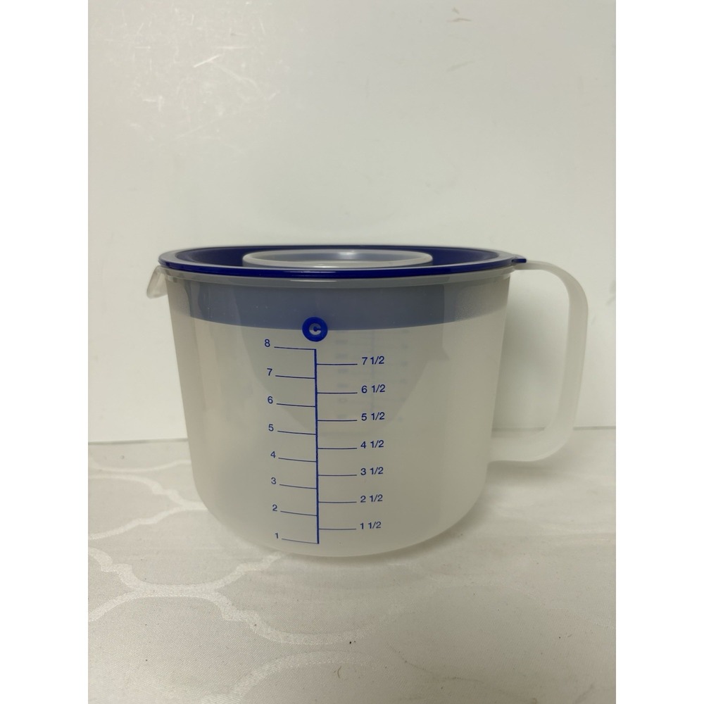 Vintage Tupperware Mix N Store 8 Cup Measuring Batter Bowl Blue W/Lid Excellent